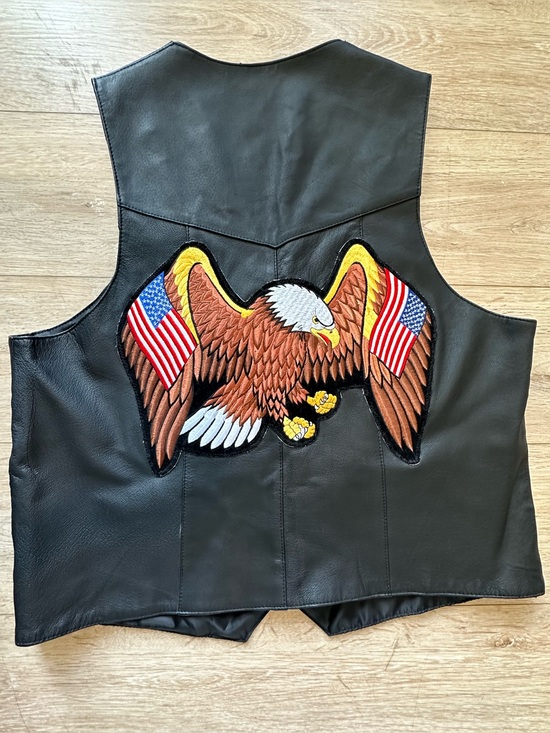 Other - Vintage Style Genuine Leather Biker Vest Patriotic Eagle Motorcycle USA 2XL
